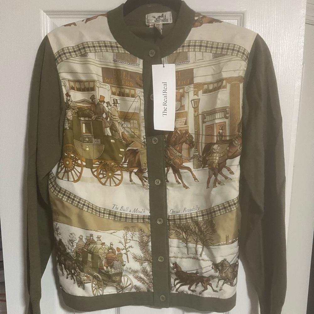 Preowned Vintage Hermes silk button down women sweater (small )
